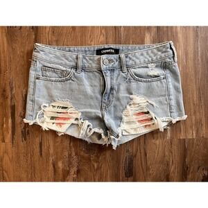 Express Shorties Women's Relax Low-Rise  Embroidered Denim Shorts Size 6